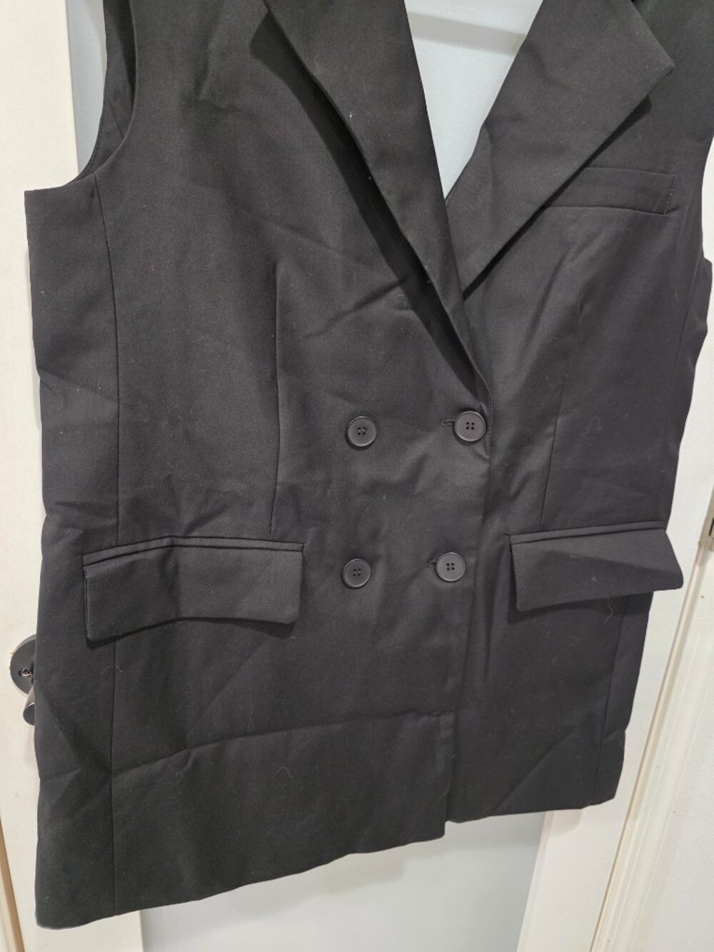 Black Sleeveless Blazer Dress – Double Breasted Formal Mini - Picture 4 of 9